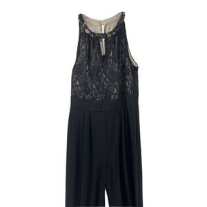 Black Sleeveless Wide Leg Jumpsuit Lace Small